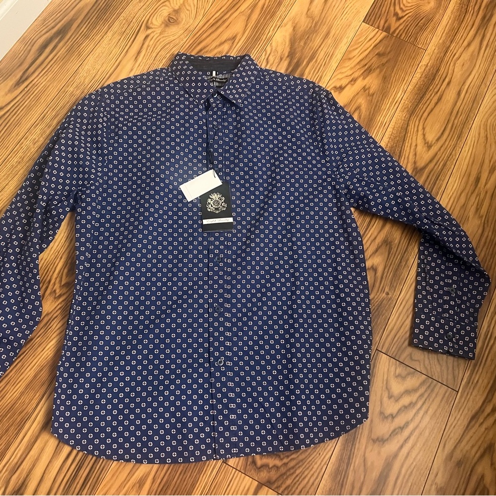 Sold English Laundry Navy Button-Down Shirt with White Micro Print Men’s size L
